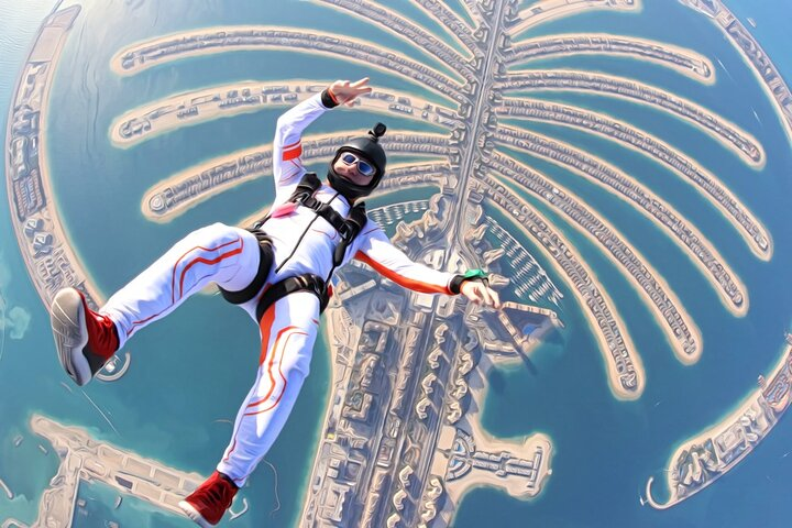 Experience the breathtaking views of Palm Jumeirah while free-falling through the sky guided by a professional. Capture stunning moments and revel in the excitement of skydiving in Dubai.